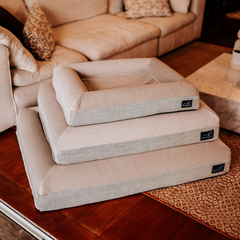 camas ortopedicas de viscoelasticas en tamaños para perros grandes, medianos y chicos uno sobre otro