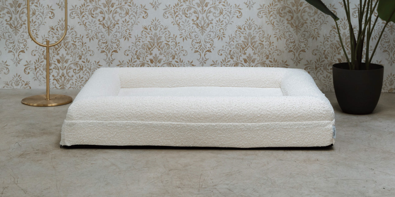 Pethijos España - Camas para perros ortopedicas viscoelasticas - modelo boucle blanca versus