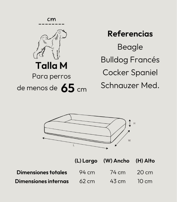 Pethijos España - Camas para perros ortopedicas viscoelasticas - cuadro de tallas para perros talla M
