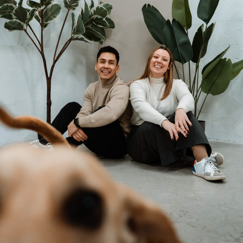 Pethijos Espana - Camas para perros ortopedicas viscoelasticas - foto de fundadores con perro