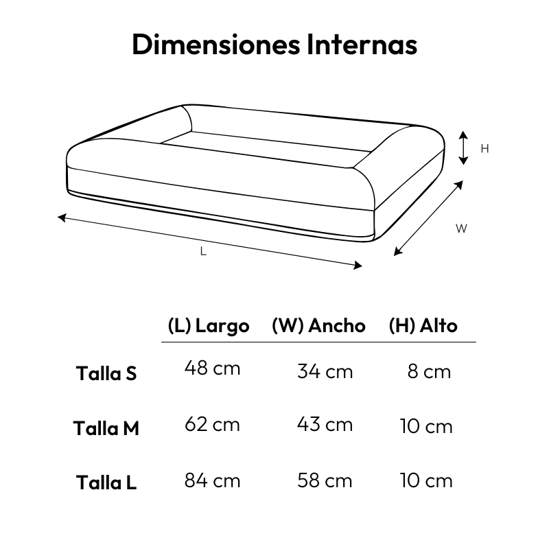 dimensiones internas guia de tallas